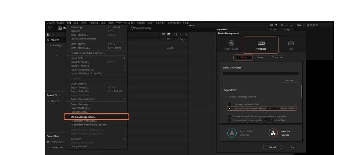 DaVinci Resolve — Media Management